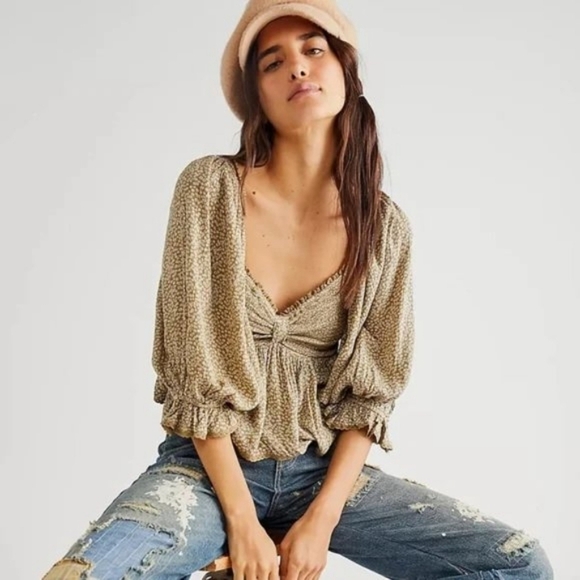 NWT Free People | Brittnee Printed Top In Tropical Nut - Picture 2 of 13